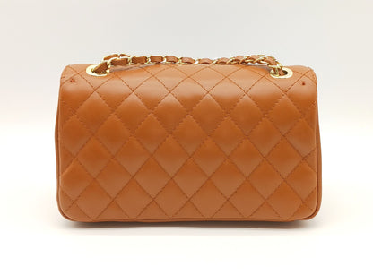 Genuine Leather Quilted Handbag (Medium) – Made In Italy - Cognac Brown