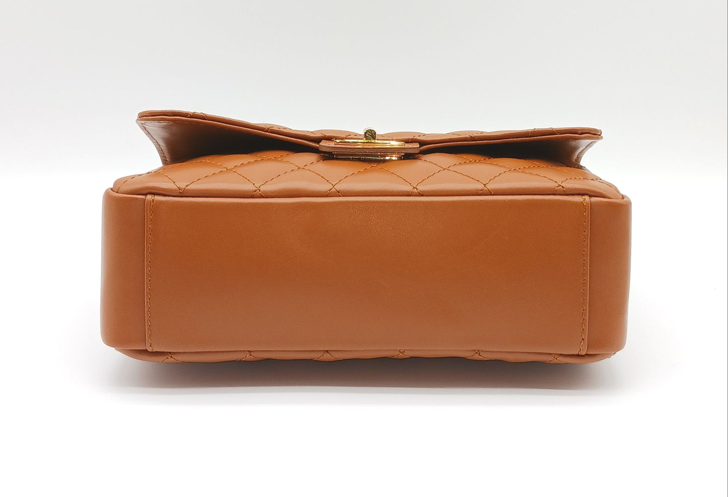 Genuine Leather Quilted Handbag (Medium) – Made In Italy - Cognac Brown