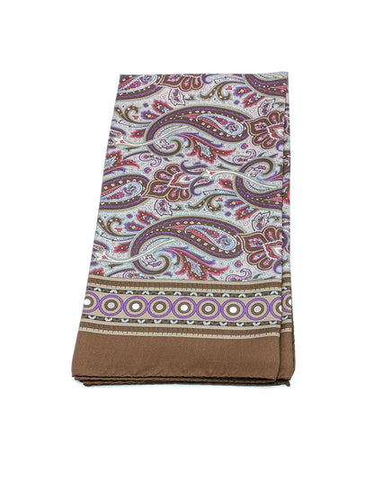 Paisley Design Silk Twill Square Scarf 27x27 – Made In Italy - Brown