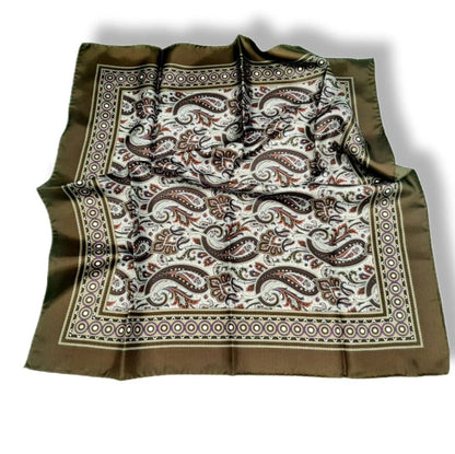 Paisley Design Silk Twill Square Scarf 27x27 – Made In Italy - Brown