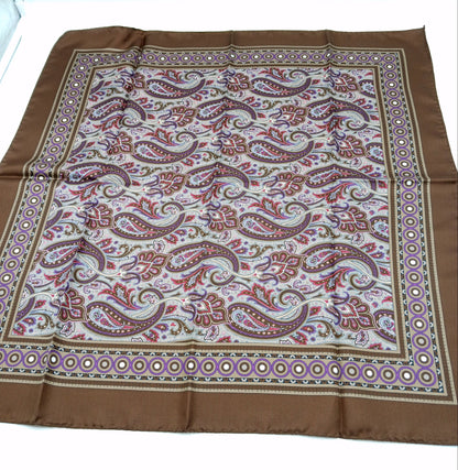 Paisley Design Silk Twill Square Scarf 27x27 – Made In Italy - Brown