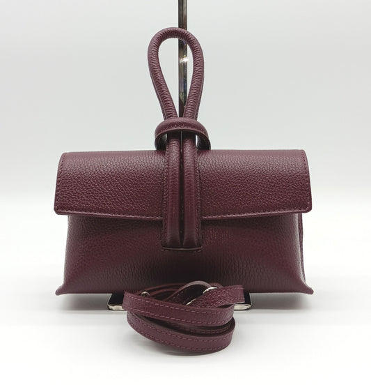 Genuine Pebble Leather Crossbody Handbag - Burgundy – Made In Italy