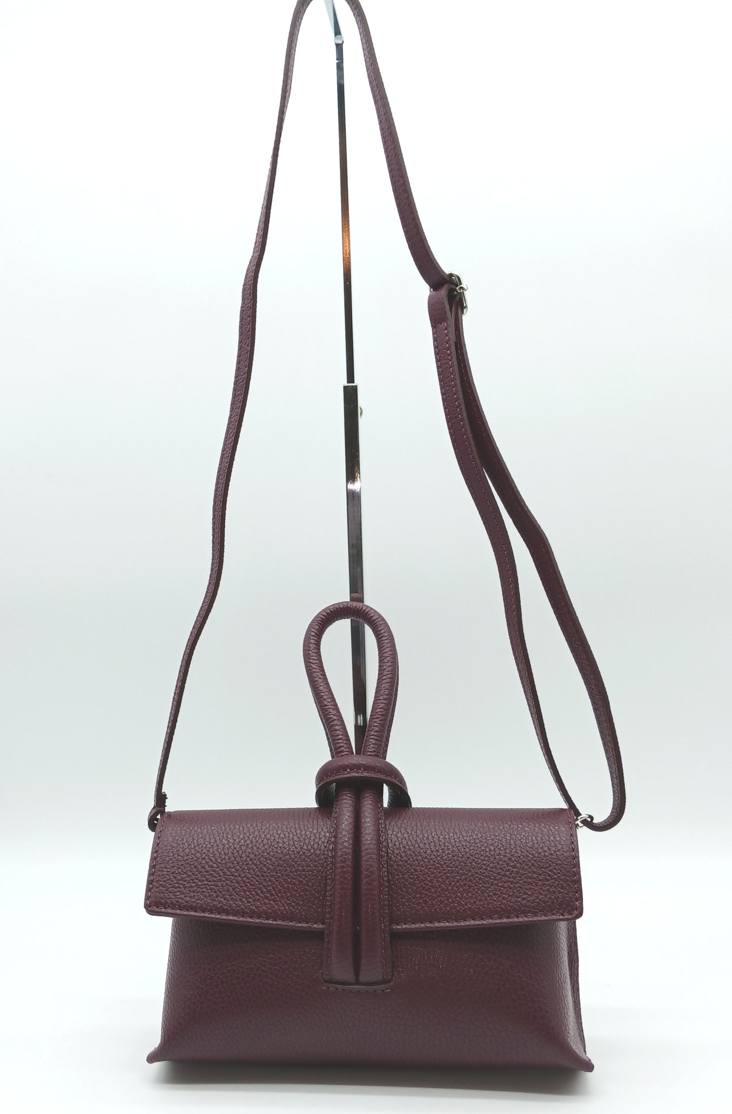 Genuine Pebble Leather Crossbody Handbag - Burgundy – Made In Italy