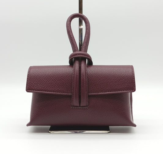 Genuine Pebble Leather Crossbody Handbag - Burgundy – Made In Italy