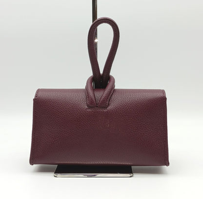 Genuine Pebble Leather Crossbody Handbag - Burgundy – Made In Italy