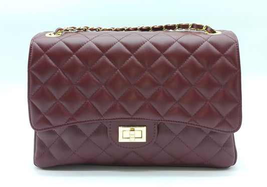 Genuine Leather Quilted Handbag (X-Large) Burgundy – Made In Italy