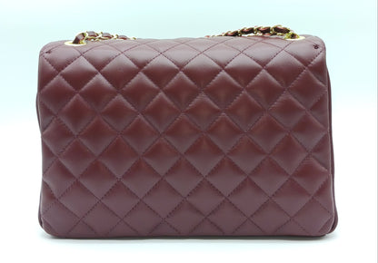 Genuine Leather Quilted Handbag (X-Large) Burgundy – Made In Italy