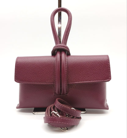 Genuine Pebble Leather Crossbody Handbag - Burgundy – Made In Italy