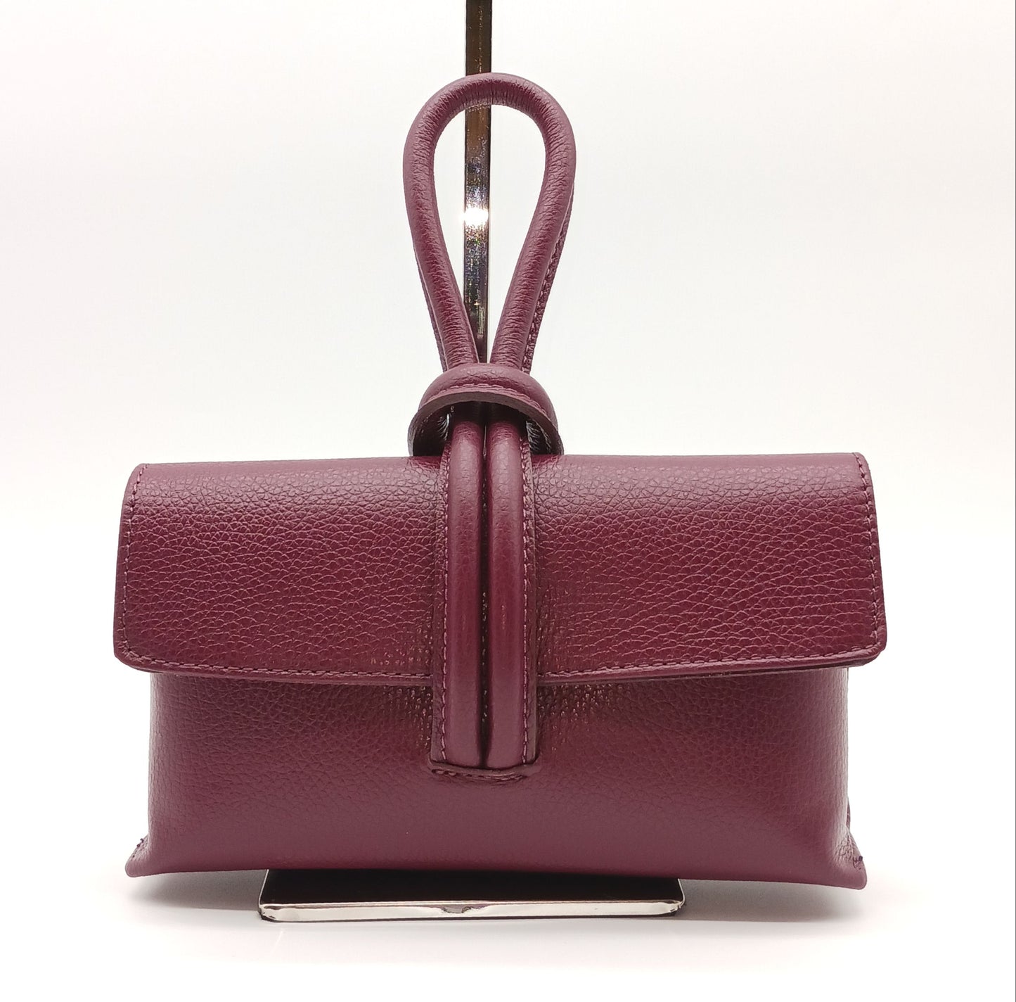 Genuine Pebble Leather Crossbody Handbag - Burgundy – Made In Italy