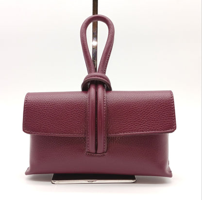 Genuine Pebble Leather Crossbody Handbag - Burgundy – Made In Italy