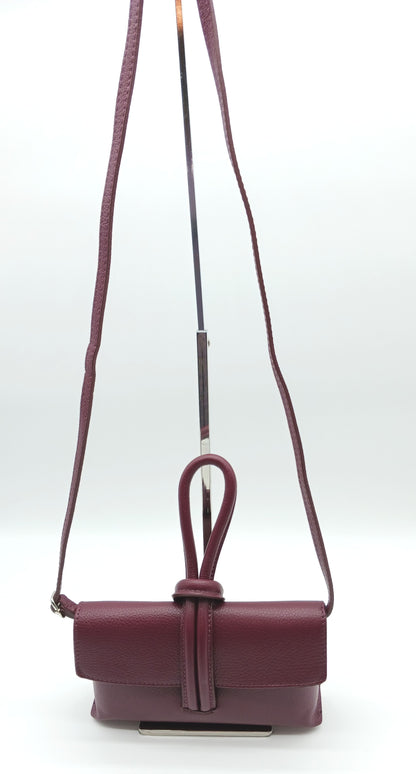 Genuine Pebble Leather Crossbody Handbag - Burgundy – Made In Italy