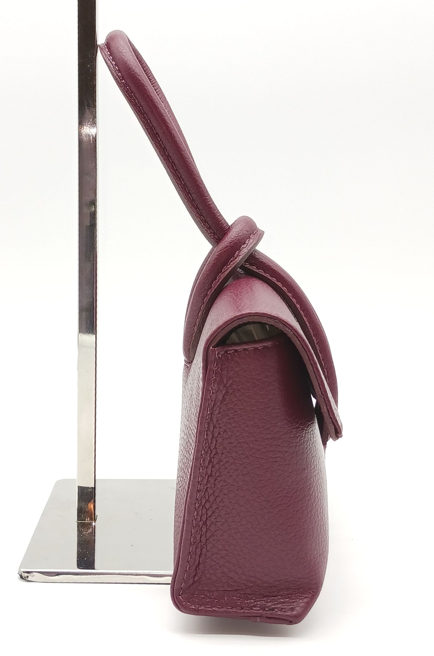 Genuine Pebble Leather Crossbody Handbag - Burgundy – Made In Italy