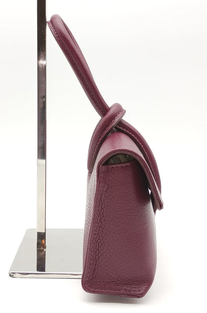 Genuine Pebble Leather Crossbody Handbag - Burgundy – Made In Italy
