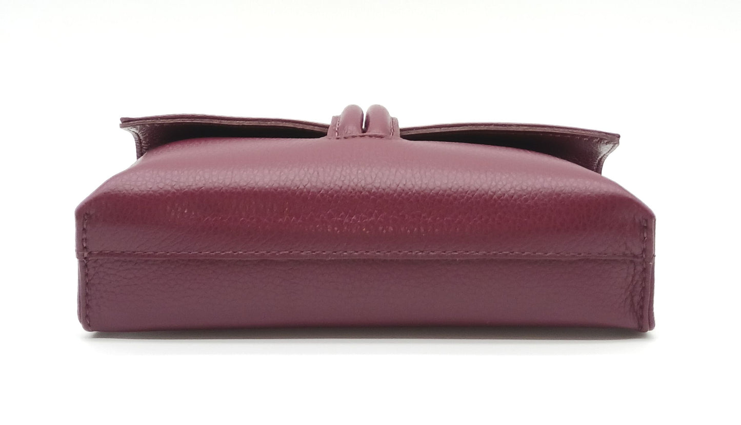 Genuine Pebble Leather Crossbody Handbag - Burgundy – Made In Italy