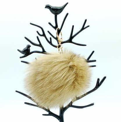 Genuine Fox Fur Round Pom Keychain Bag Charm