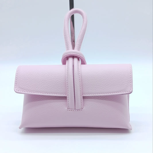 Genuine Pebble Leather Crossbody Handbag - Candy Pink – Made In Italy