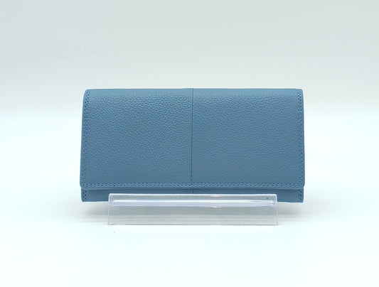 Italian Genuine Pebble Leather Wallet - Cerulean Blue