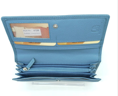 Italian Genuine Pebble Leather Wallet - Cerulean Blue