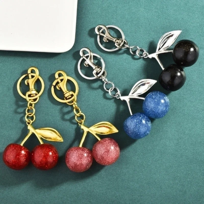 Cherry Glitter Acrylic Keychain Bag Charm – Silver Metal