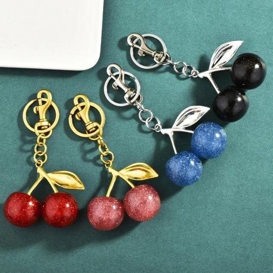 Cherry Glitter Acrylic Keychain Bag Charm – Gold Metal