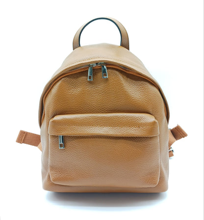 Cognac Brown Genuine Pebble Leather Backpack – Made In Italy