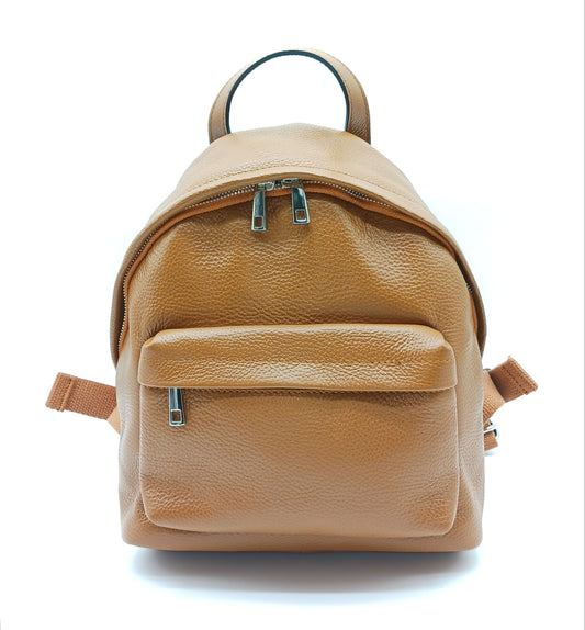 Cognac Brown Genuine Pebble Leather Backpack – Made In Italy