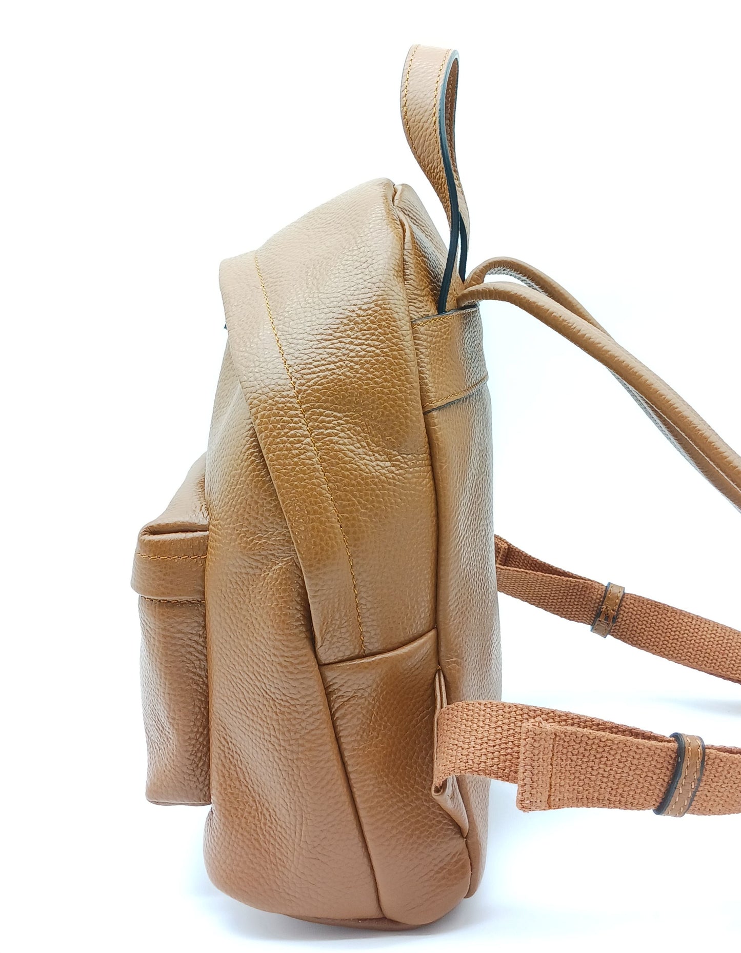 Cognac Brown Genuine Pebble Leather Backpack – Made In Italy