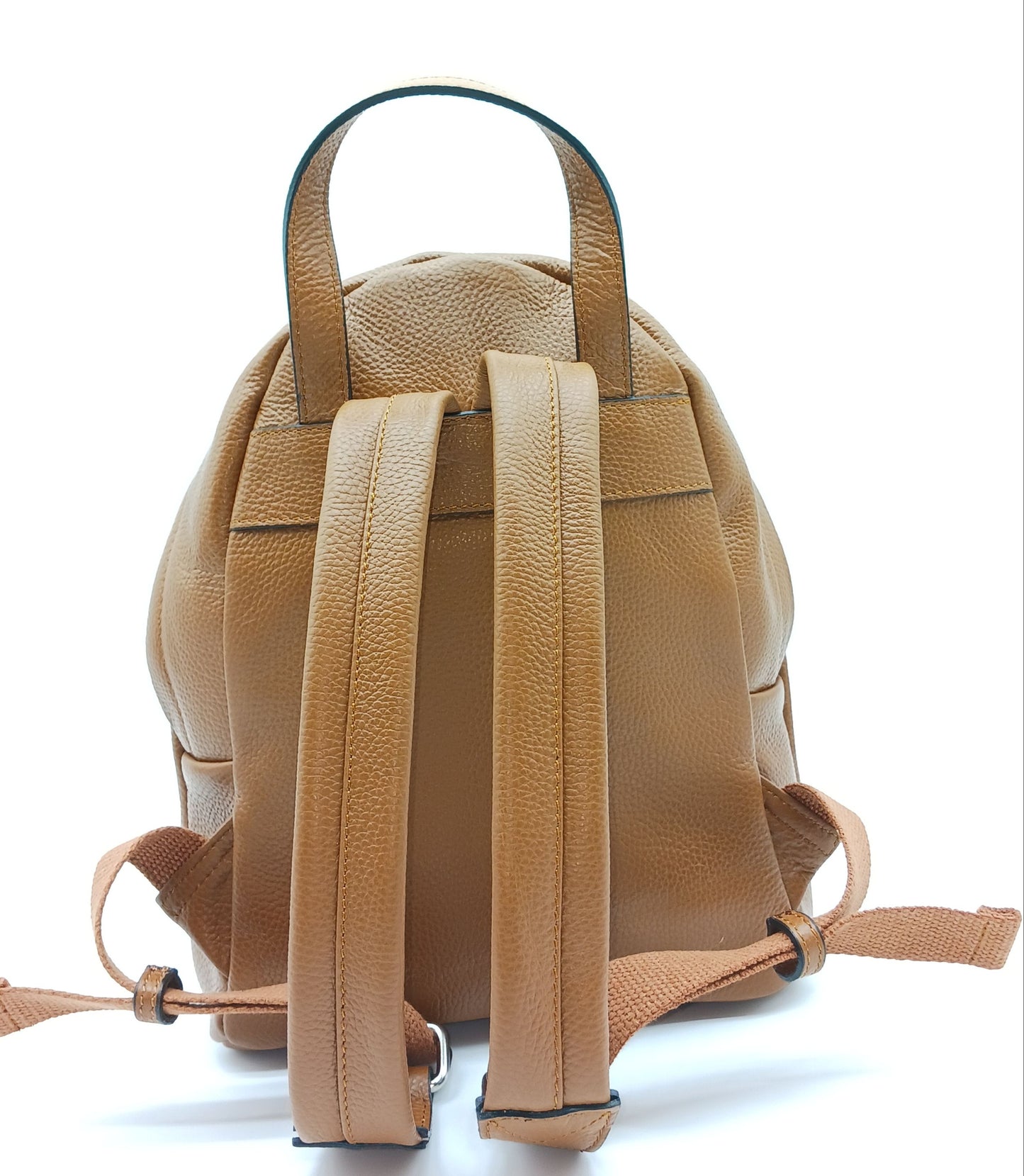 Cognac Brown Genuine Pebble Leather Backpack – Made In Italy