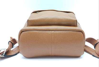 Cognac Brown Genuine Pebble Leather Backpack – Made In Italy