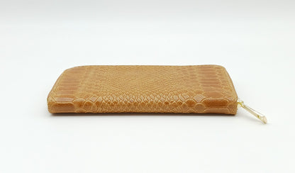 Genuine Snake Embossed Leather Zip Wallet – Made In Italy - Brown