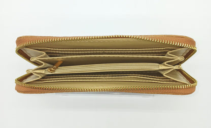 Genuine Snake Embossed Leather Zip Wallet – Made In Italy - Brown