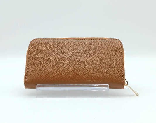 Genuine Pebble Leather Zip Wallet – Made In Italy - Cognac Brown
