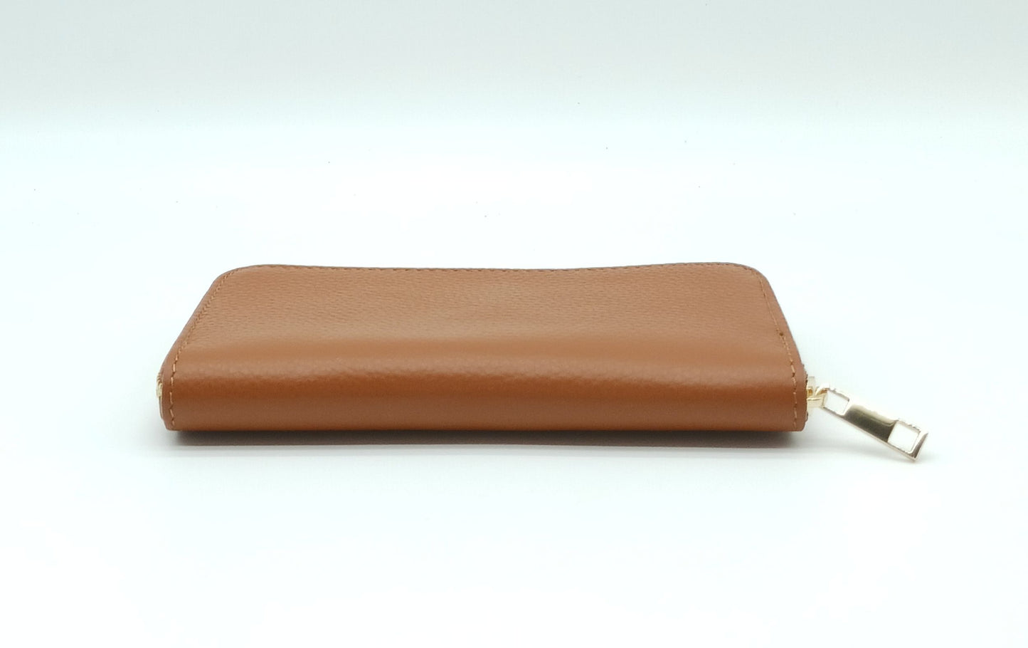 Genuine Pebble Leather Zip Wallet – Made In Italy - Cognac Brown
