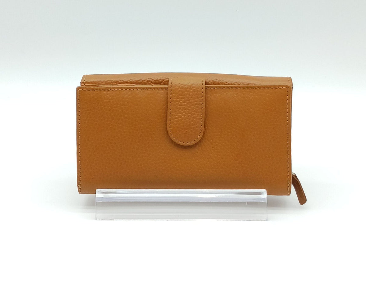 Italian Genuine Pebble Leather Wallet - Cognac Brown