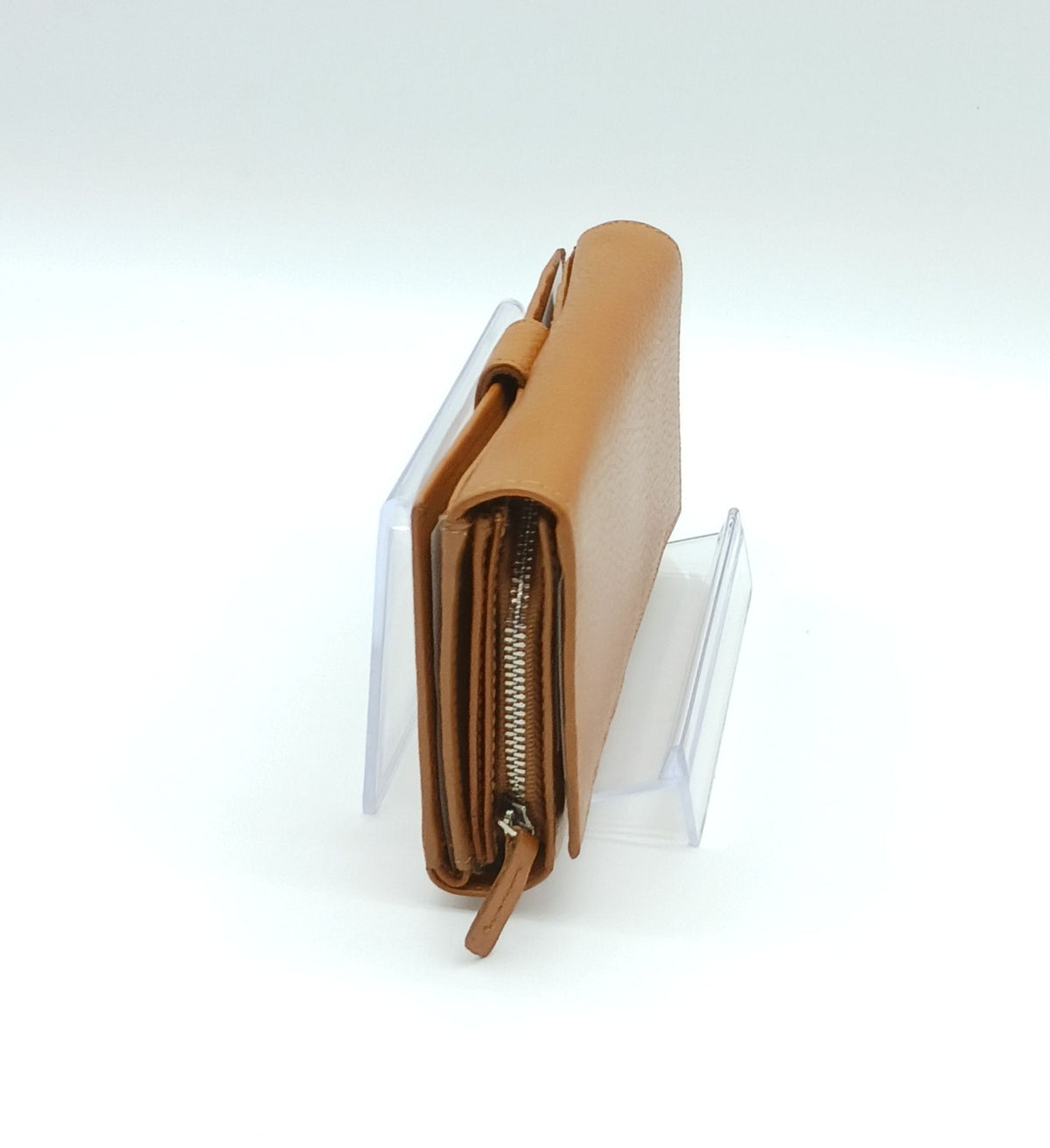Italian Genuine Pebble Leather Wallet - Cognac Brown