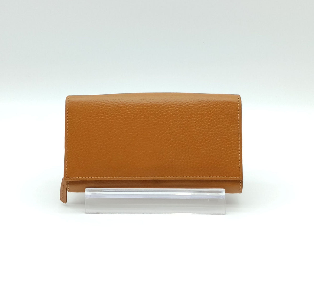 Italian Genuine Pebble Leather Wallet - Cognac Brown