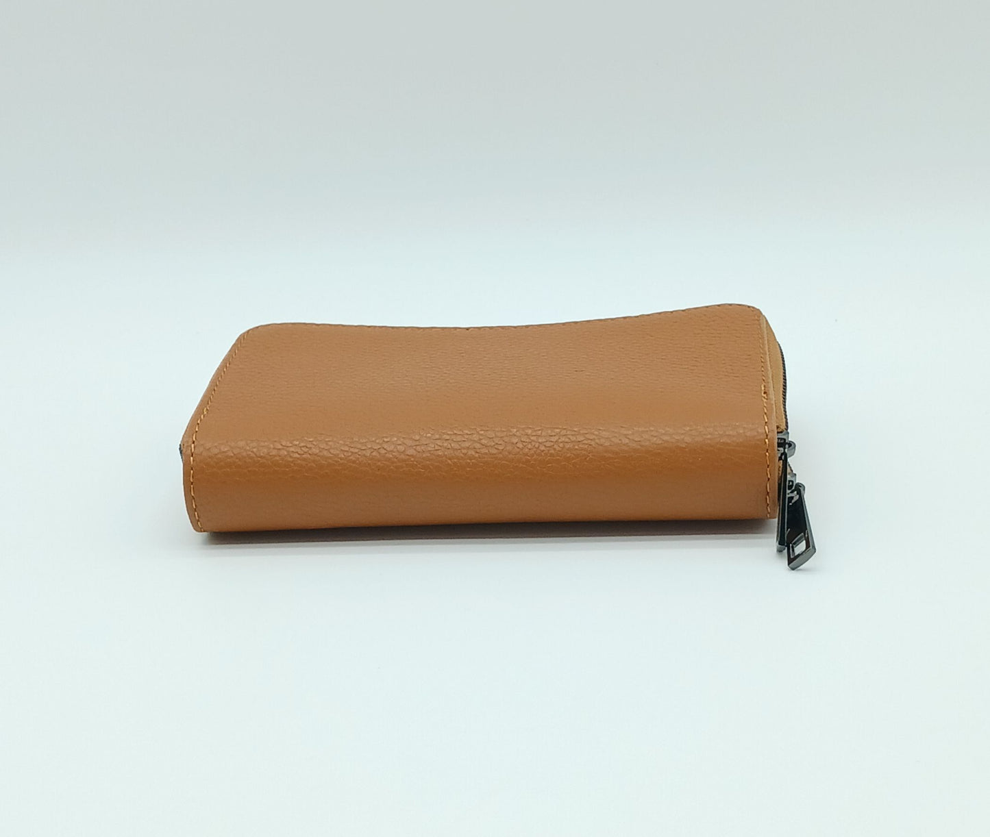 Genuine Pebble Leather Double Zip Wallet – Made In Italy - Cognac Brown