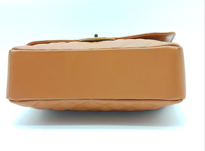 Genuine Leather Quilted Handbag (X-Large) Cognac Brown – Made In Italy