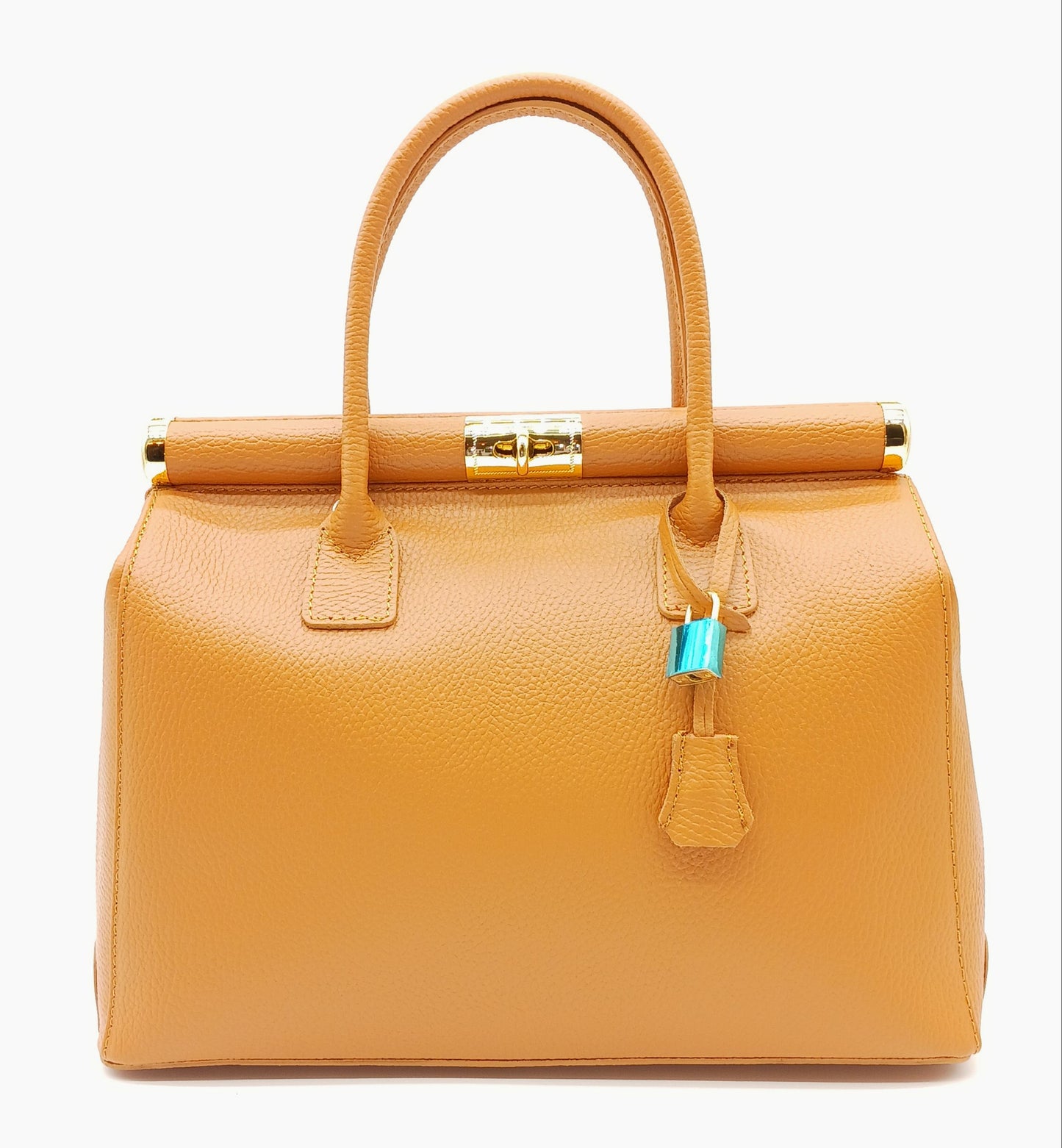 Lock & Key Genuine Pebble Leather Handbag Satchel - Cognac Brown – Made In Italy