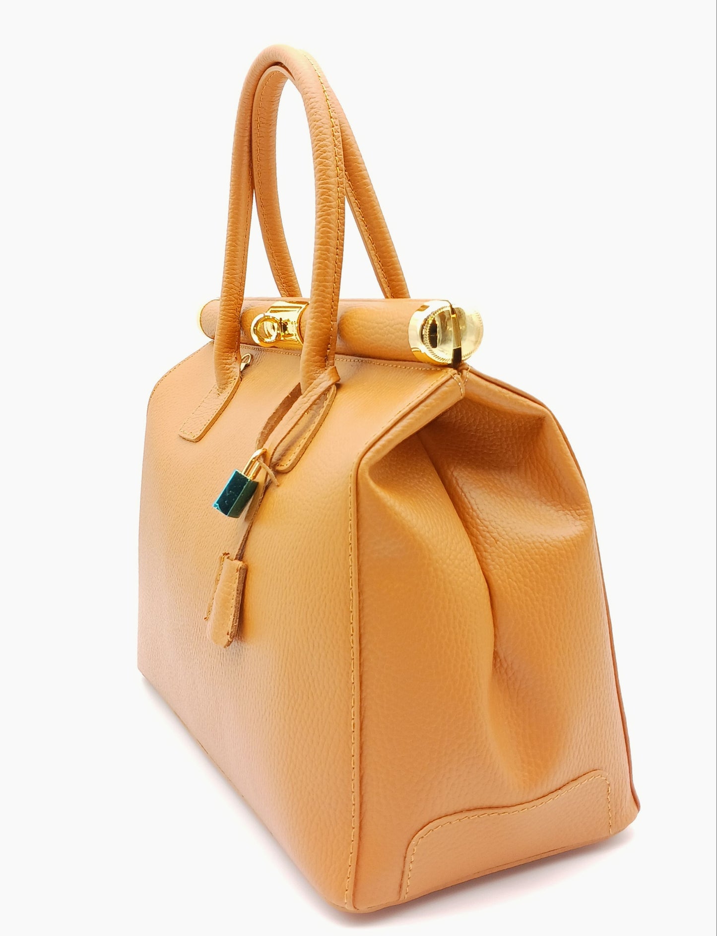 Lock & Key Genuine Pebble Leather Handbag Satchel - Cognac Brown – Made In Italy