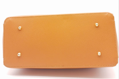 Lock & Key Genuine Pebble Leather Handbag Satchel - Cognac Brown – Made In Italy