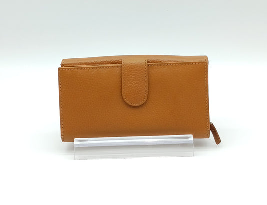 Italian Genuine Pebble Leather Wallet - Cognac Brown