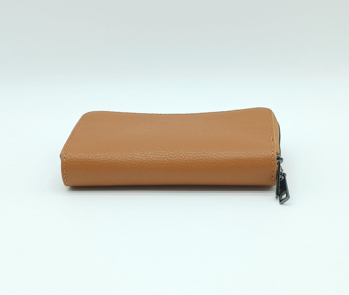 Genuine Pebble Leather Double Zip Wallet – Made In Italy - Cognac Brown
