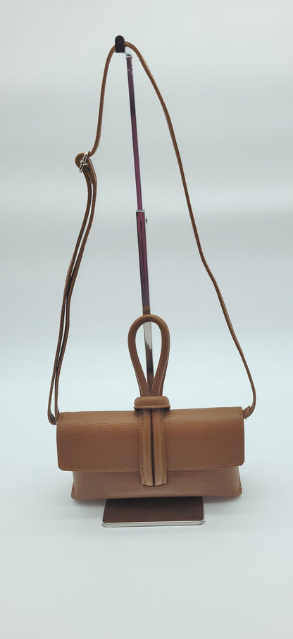 Genuine Pebble Leather Crossbody Handbag - Cognac Brown – Made In Italy