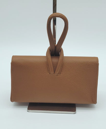 Genuine Pebble Leather Crossbody Handbag - Cognac Brown – Made In Italy