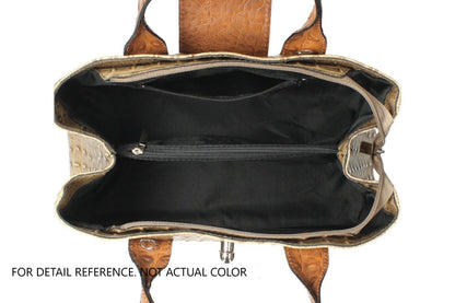 Genuine Leather Croc Embossed Satchel Handbag - Bottle Green – Made In Italy
