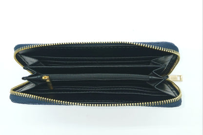 Genuine Snake Embossed Leather Zip Wallet – Made In Italy - Dark Blue
