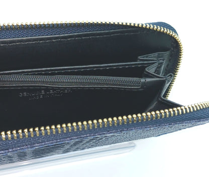 Genuine Snake Embossed Leather Zip Wallet – Made In Italy - Dark Blue