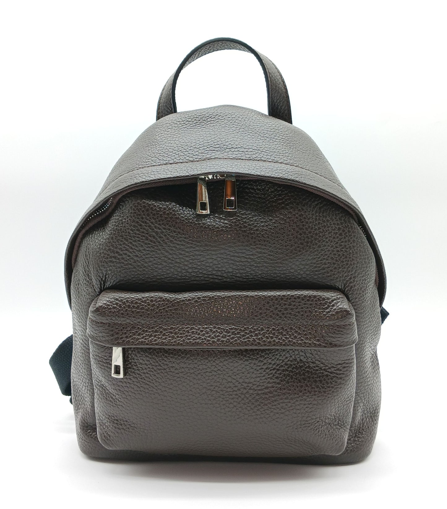 Dark Brown Genuine Pebble Leather Backpack – Made In Italy
