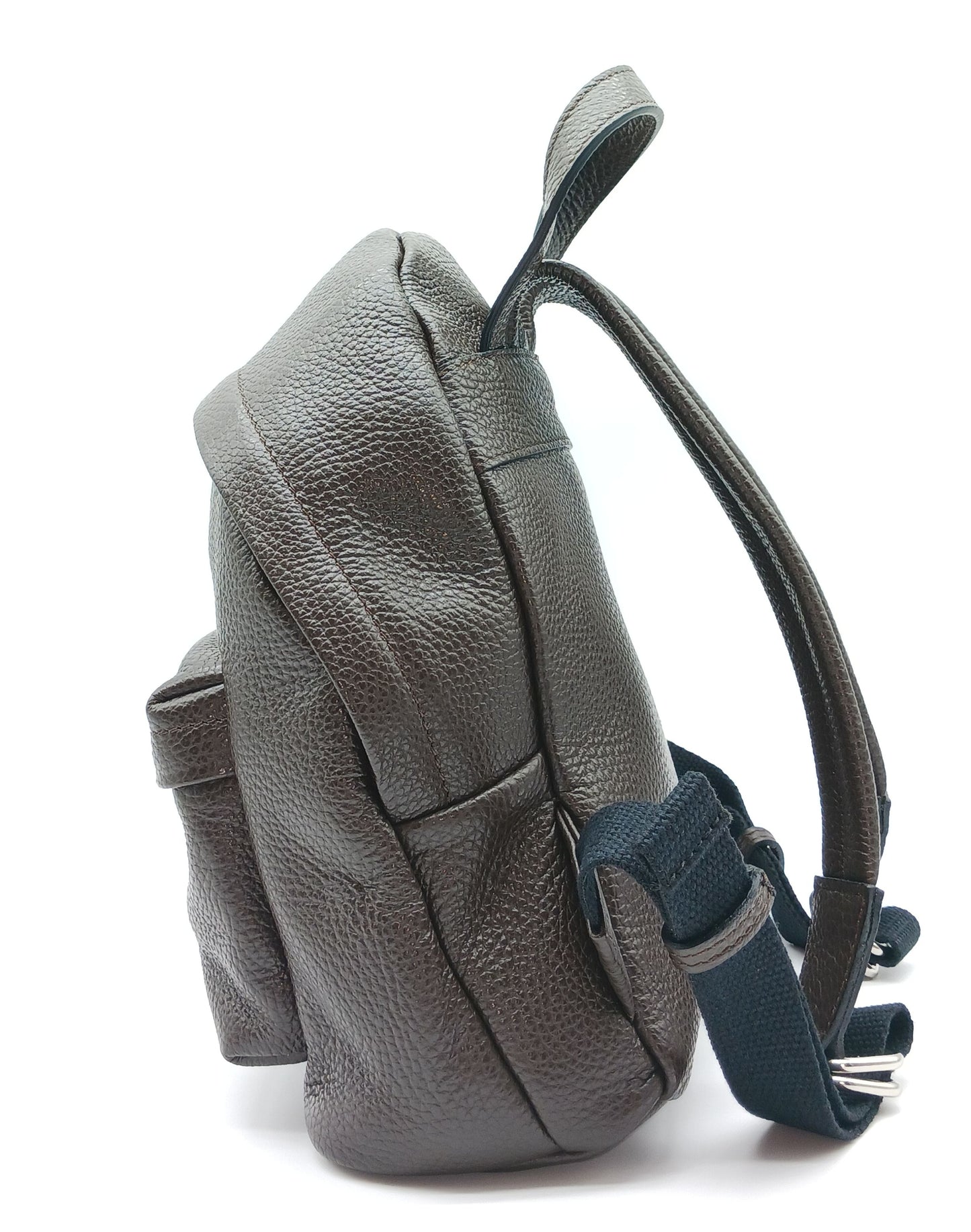 Dark Brown Genuine Pebble Leather Backpack – Made In Italy